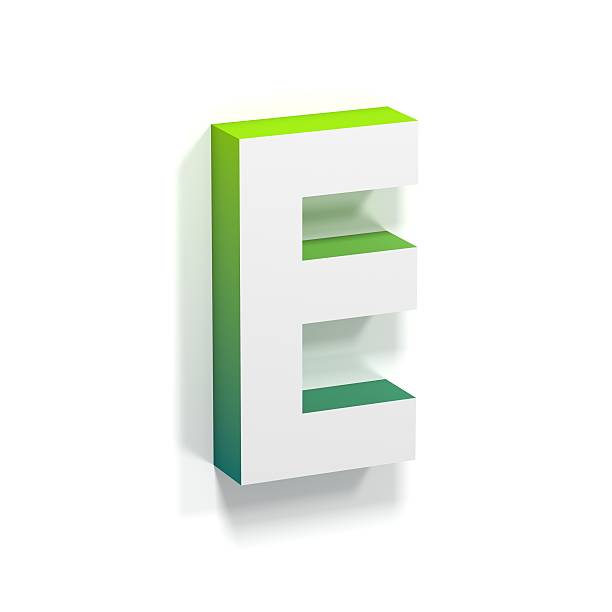 Green gradient and soft shadow letter E Green gradient and soft shadow font. Letter E. 3D render illustration isolated on white background ortogonal stock pictures, royalty-free photos & images