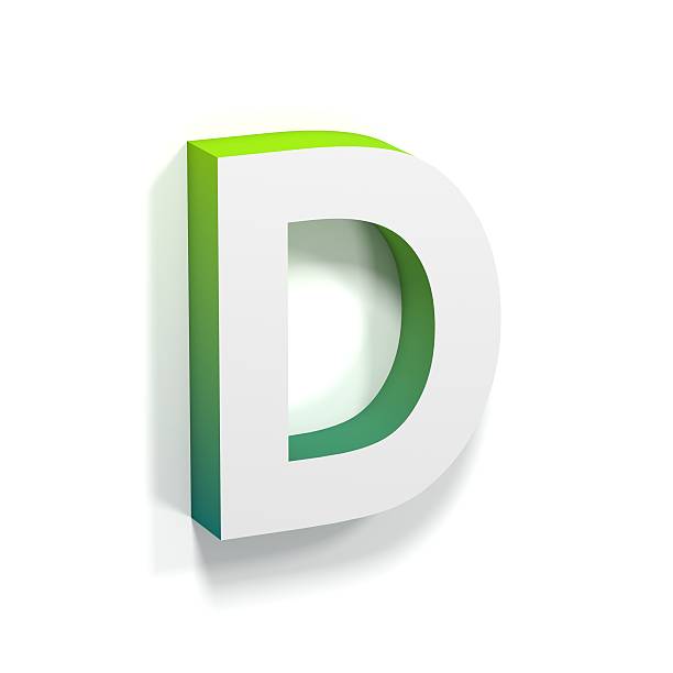 Green gradient and soft shadow letter D Green gradient and soft shadow font. Letter D. 3D render illustration isolated on white background ortogonal stock pictures, royalty-free photos & images