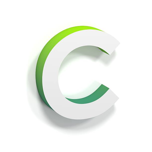 Green gradient and soft shadow letter C Green gradient and soft shadow font. Letter C. 3D render illustration isolated on white background ortogonal stock pictures, royalty-free photos & images