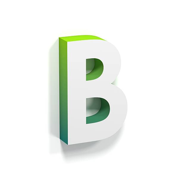 Green gradient and soft shadow letter B Green gradient and soft shadow font. Letter B. 3D render illustration isolated on white background ortogonal stock pictures, royalty-free photos & images
