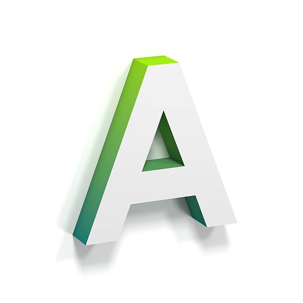 Green gradient and soft shadow letter A Green gradient and soft shadow font. Letter A. 3D render illustration isolated on white background ortogonal stock pictures, royalty-free photos & images