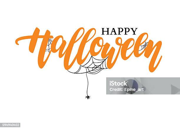 Vetores de Cartas De Vetor De Halloween Feliz Caligrafia De Feriado Com Spide e mais imagens de Dia das Bruxas