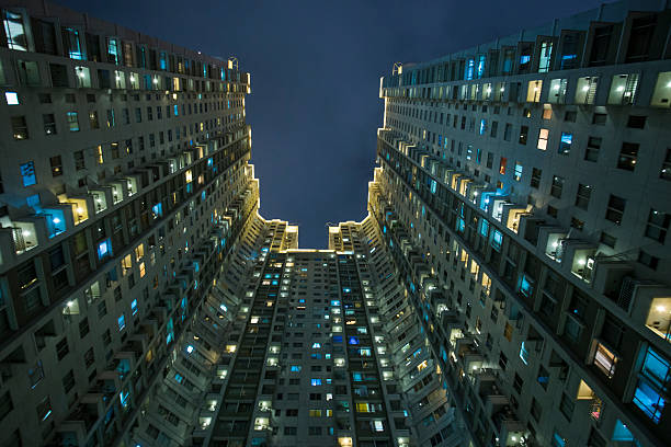 istock Residential building at night . 594941262