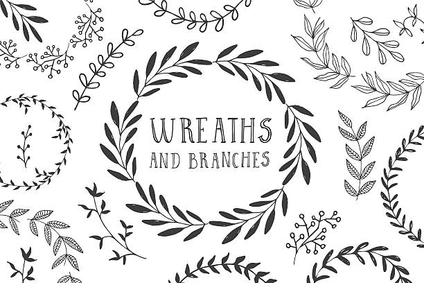 ilustraciones, imágenes clip art, dibujos animados e iconos de stock de wreaths y ramas - marcos florales