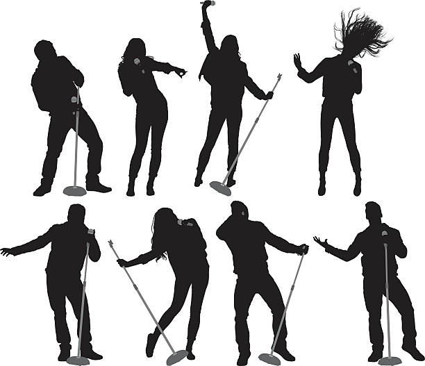 People singing song People singing songhttp://www.twodozendesign.info/i/1.png microphone silhouettes stock illustrations
