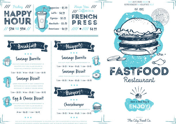 ilustrações de stock, clip art, desenhos animados e ícones de restaurant cafe fast food menu template - coffee backgrounds cafe breakfast