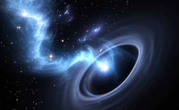 istock Stars and material falls into a black hole. Concept art 594946864
