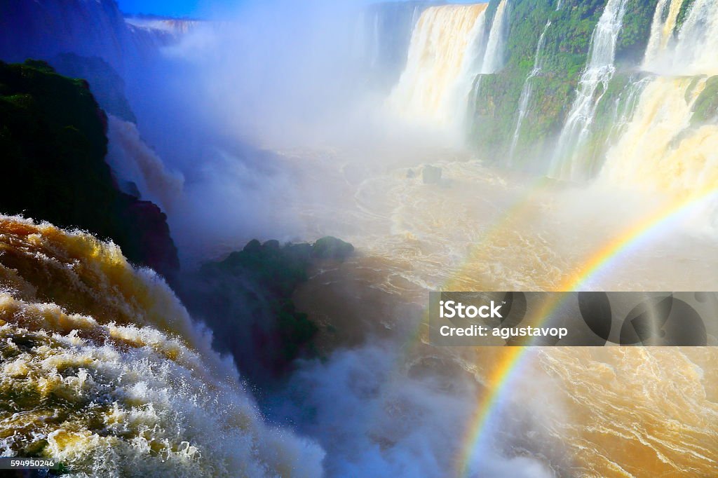 Iguacu impressive waterfalls rainbow, green rainforest, Brazil Argentina, South America Argentina Stock Photo