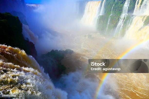 Iguacu Impressive Waterfalls Rainbow Green Rainforest Brazil Argentina South America Stock Photo - Download Image Now