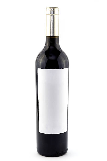 istock Red wine bottle with white label isolated on white background 594950312
