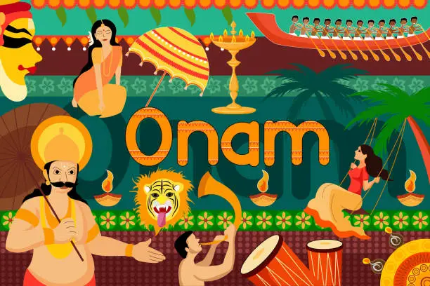 Vector illustration of Happy Onam festival celebration background