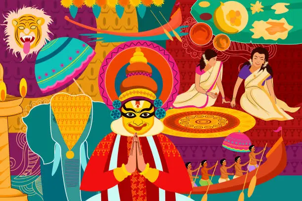 Vector illustration of Happy Onam festival celebration background
