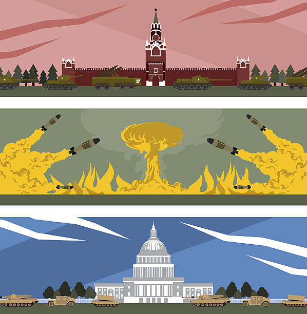 ilustrações de stock, clip art, desenhos animados e ícones de flat banners cold war - military us military tank land vehicle