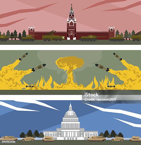 Flat Banners Cold War Stock Illustration - Download Image Now - Cold War, Former Soviet Union, USA