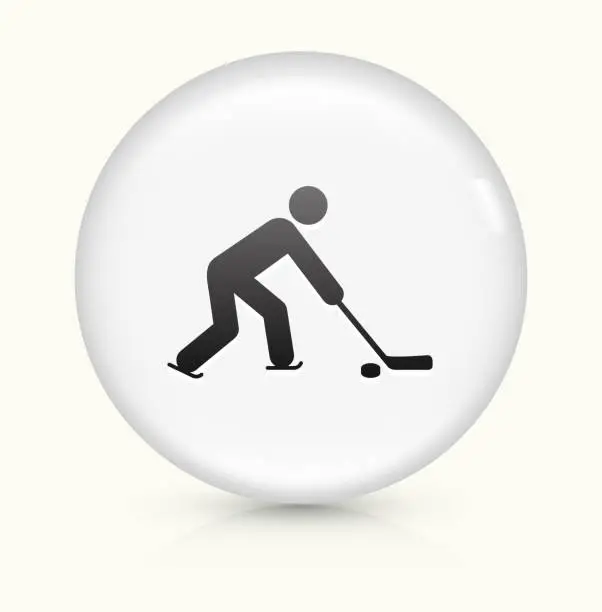 Vector illustration of Hockey Player icon on white round vector button