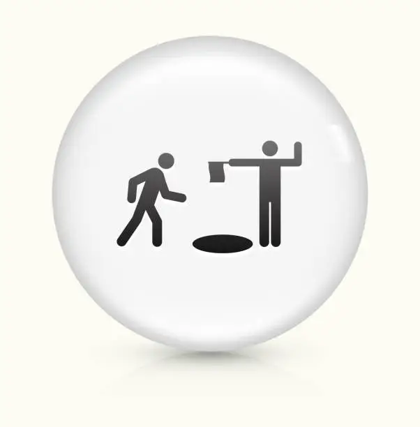 Vector illustration of Open Manhole icon on white round vector button