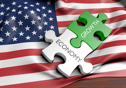 3D rendered concept of the state of the economic and finance markets in the United States.