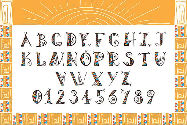 Vector illustration of Tribal font vector. African, Mexican or Aztec style letters.