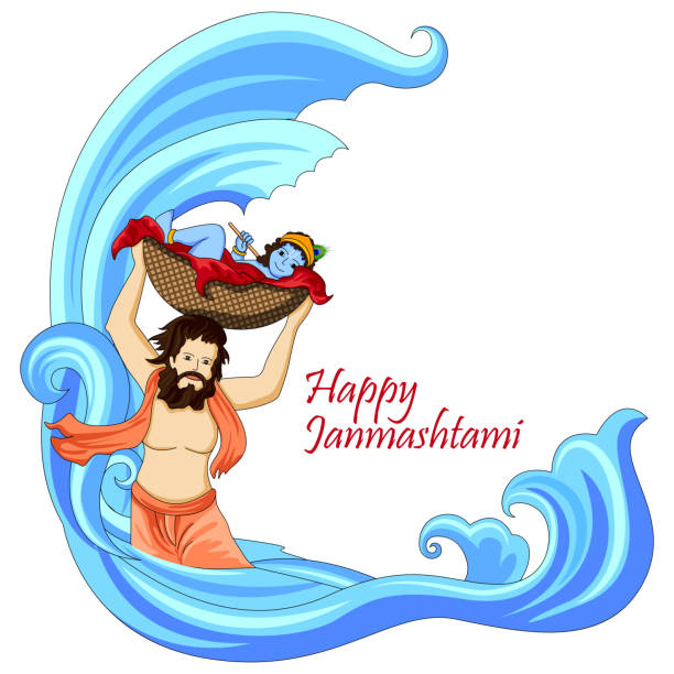 Krishna with flute on Happy Janmashtami background ector illustration of Krishna with flute on Happy Janmashtami background Krishna Janmashtami  stock illustrations