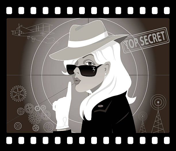 Secret agent Mystery woman in an old movie frame, vector illustration, no transparencies, EPS 8 femme fatale stock illustrations