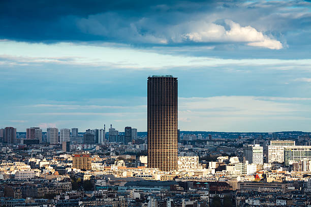 Paris cityscape with Montparnasse at sunset (Paris, France).