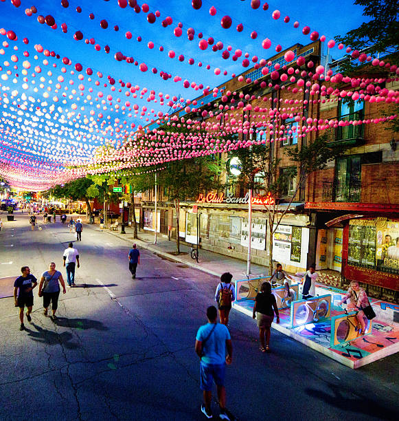 montreal gay village at night - editorial vertical homosexual people imagens e fotografias de stock