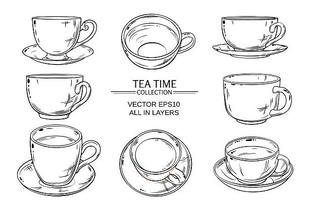 набор чашки чая - tea cup illustrations stock illustrations