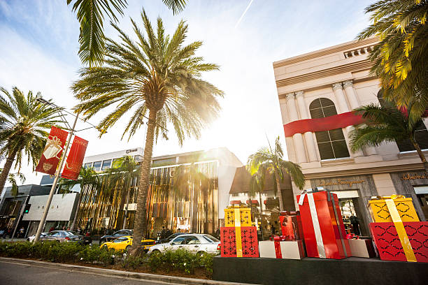 Christmas decorations on Rodeo Drive, CA, USA stock photo