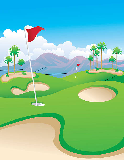 illustrazioni stock, clip art, cartoni animati e icone di tendenza di desert golf - golf flag golf flag pennant