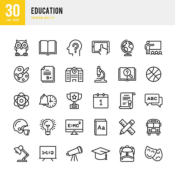 교육 - 얇은 선 벡터 아이콘 세트 - symbol computer icon icon set entertainment stock illustrations