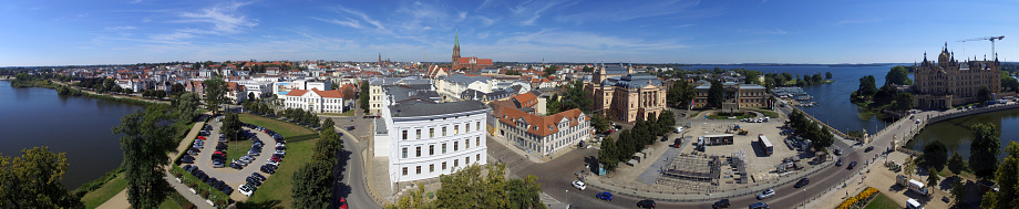 aerial view panoram of town houses in  Schwerin germany