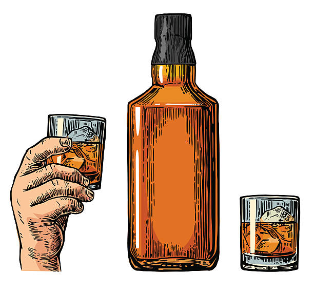 illustrations, cliparts, dessins animés et icônes de bouteille de whisky et verre tenant la main. - holy spirit