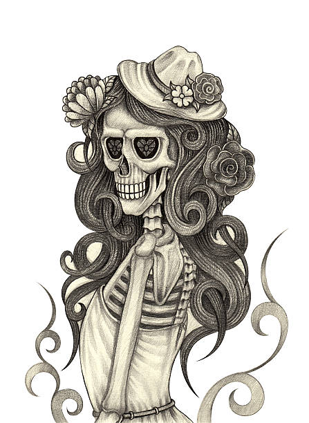 ilustrações de stock, clip art, desenhos animados e ícones de arte mulheres dia do crânio morto. - spooky cemetery single flower flower