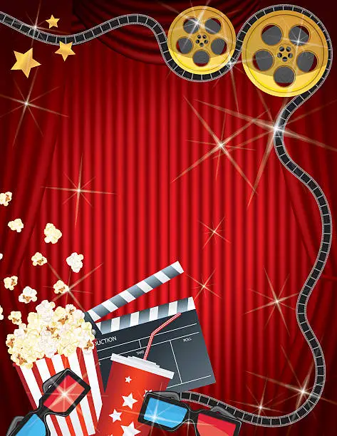 Vector illustration of Movie Night Background Black Curtain and Film