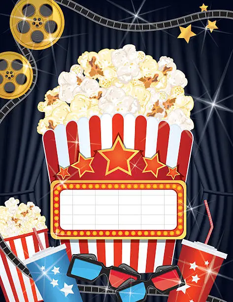 Vector illustration of Movie Night Background Black Curtain and Film