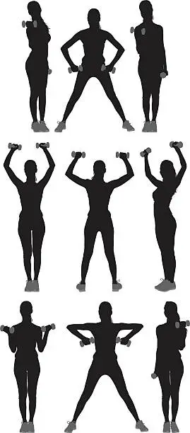 Vector illustration of Sports woman exercising with dumbbells