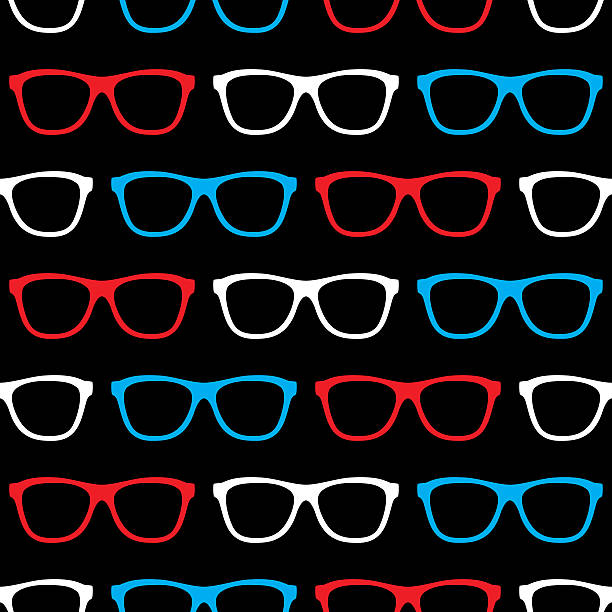 Glasses Pattern Patriotic Straight Vector illustration of red, white and blue glasses on a black background in a repeating pattern. red spectacles stock illustrations