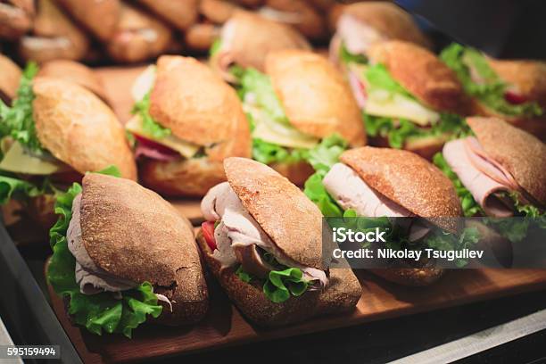 Beautifully Decorated Catering Banquet Table With Sandwiches Stock Photo - Download Image Now