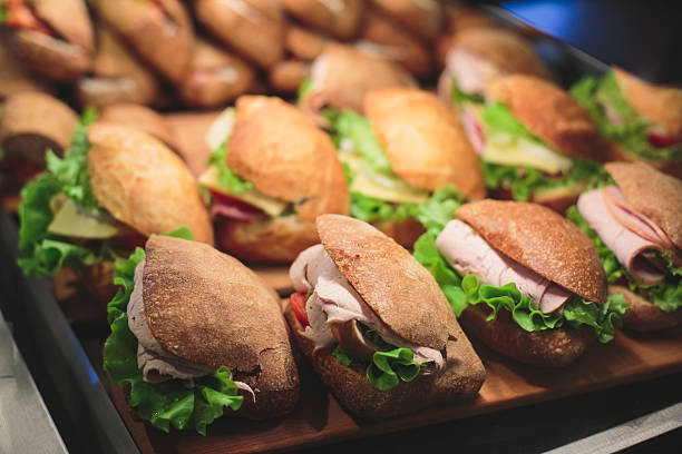 istock Beautifully decorated catering banquet table with sandwiches 595159552