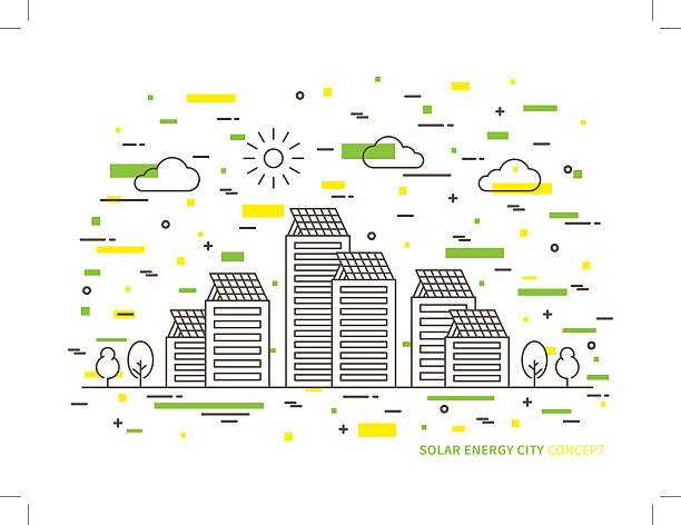 illustrations, cliparts, dessins animés et icônes de illustration vectorielle linéaire de ville d’énergie solaire - healthy lifestyle house backgrounds recycling