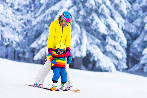 istock Mother and little boy learning to ski 595160060