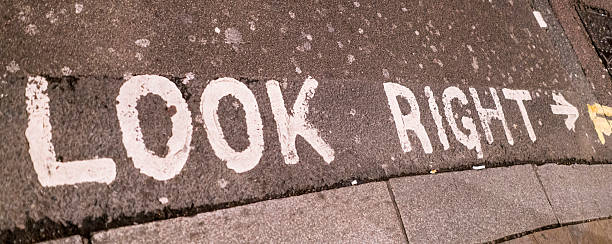 istock Look right writing on the street 595162086