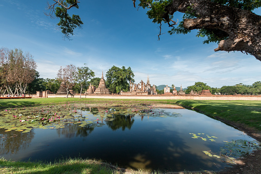 Angkor Wat, Cambodia - January 21, 2020: Neak Pean Buddhist temple was built by King Jayavarman VII on an artificial island in the middle of the North Baray (ancient large reservoir).