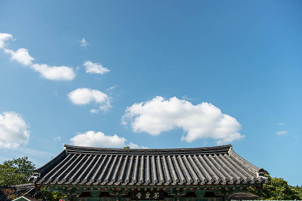 istock blue sky with cloud and traditional Korean building. 595163390