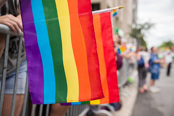 istock Gay rainbow flags at Montreal gay pride parade 595317472