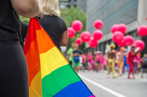 istock Gay rainbow flags at Montreal gay pride parade 595317538