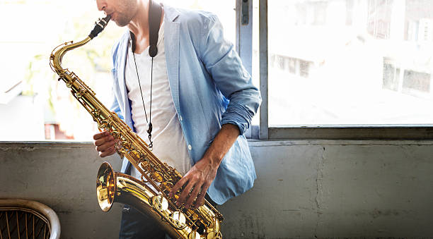 Jazzman Musical Artist Playing Saxophone Concept