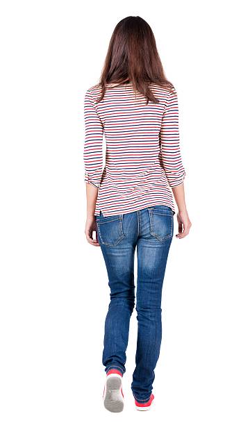 istock back view of walking  woman in jeans . 595320778