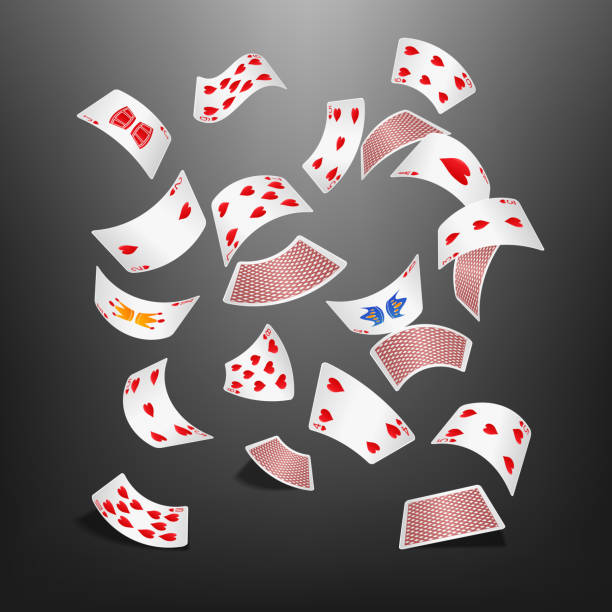 illustrazioni stock, clip art, cartoni animati e icone di tendenza di cuore di carta da poker disperso - cards rear view pattern design