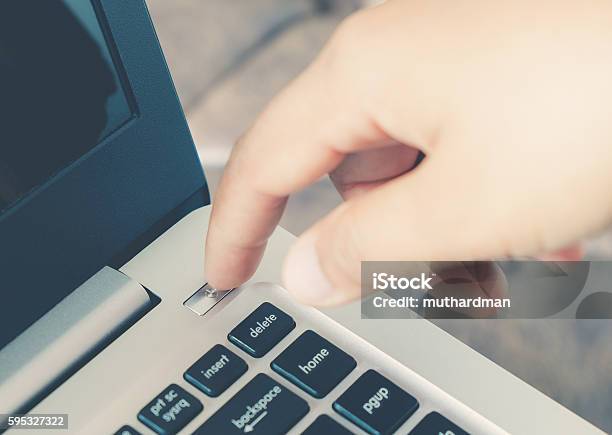 Turn Off Computer Stock Photo - Download Image Now - Turning On Or Off, Computer, Laptop